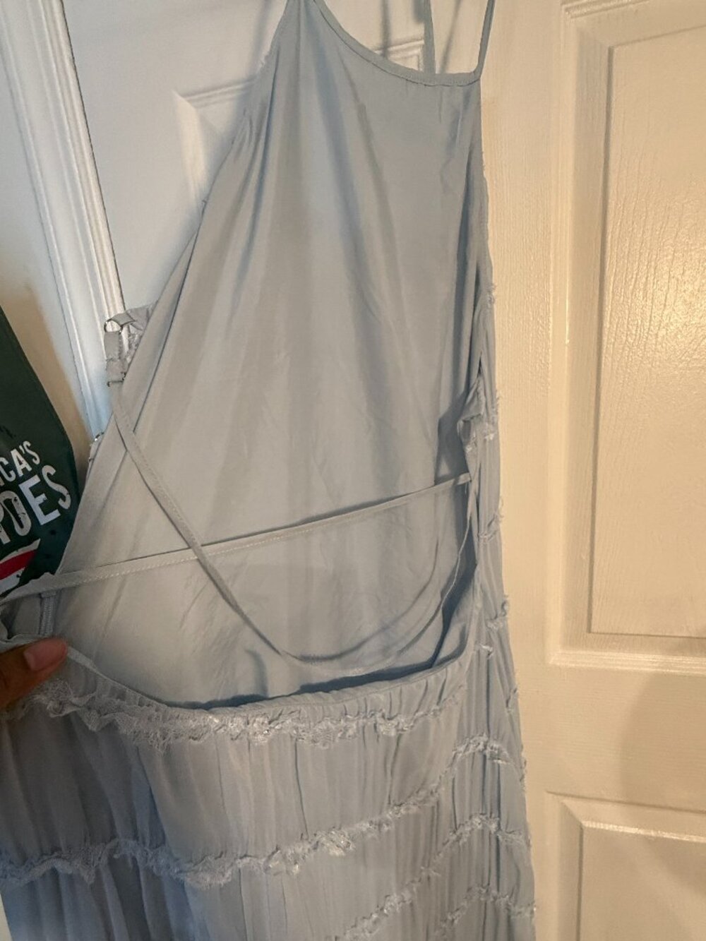 Peppermayo Blue Textured Halter Maxi Dress Open Back XL 10 Resort Coastal - Picture 4 of 6